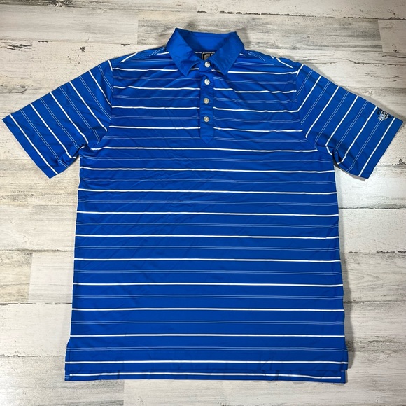 FootJoy FJ Men’s Athletic Fit Performance Golf Polo Shirt Blue Stripe Size Large - Picture 1 of 7